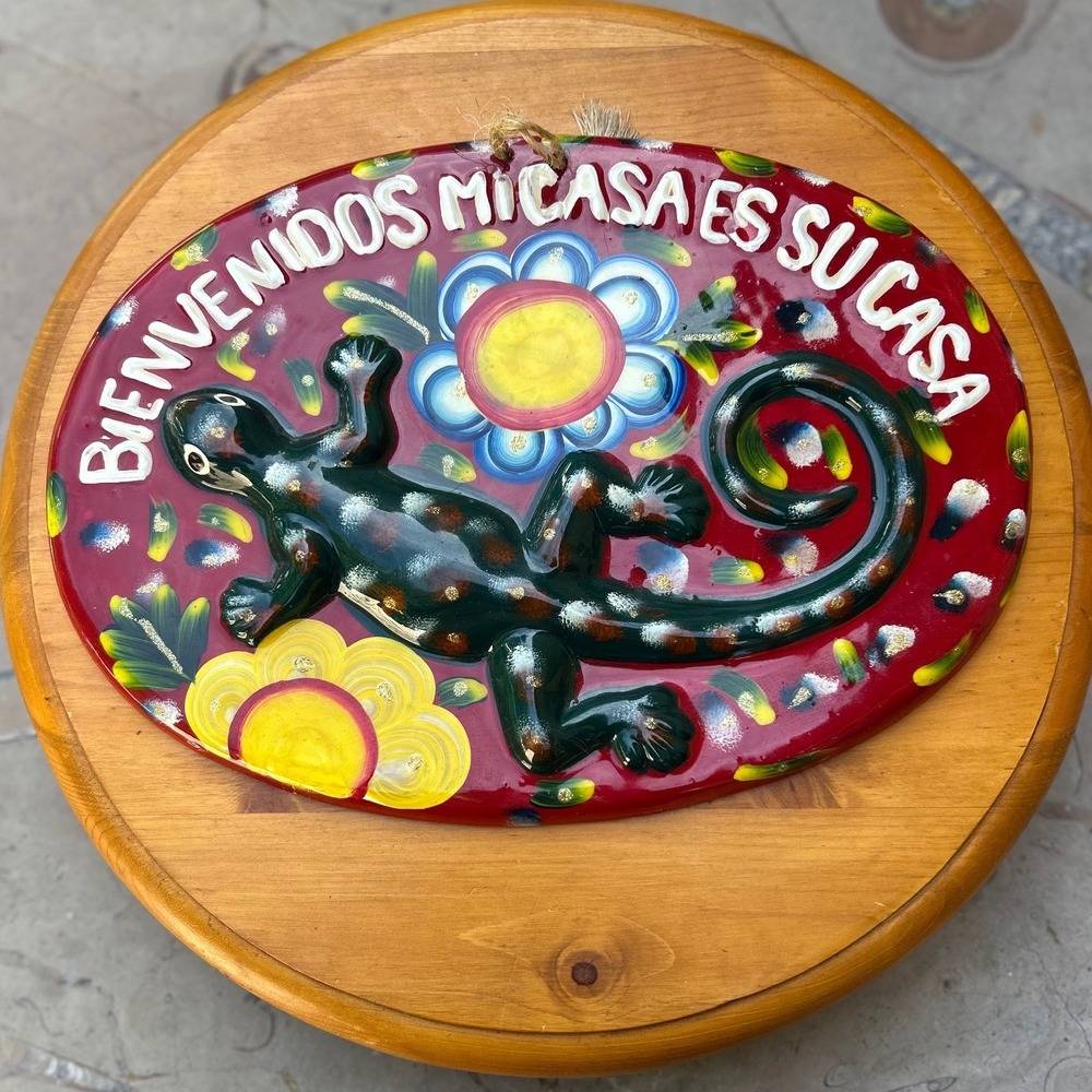 Vintage Bienvenidos Mi Casa Es Su Casa Wall‎ Plaque Red Gecko Mexican Folk Art